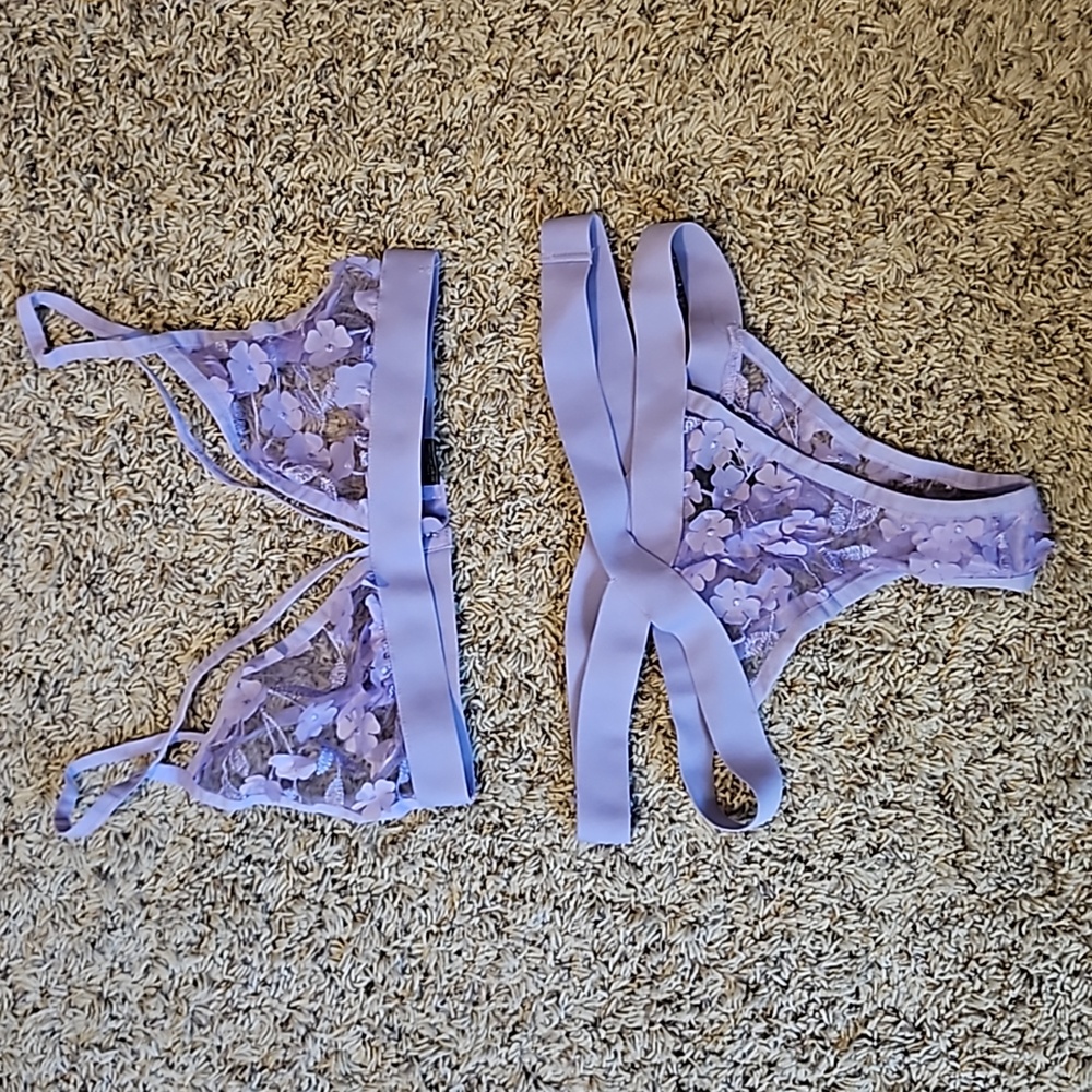 Windsor Purple Sheer Bra and Panty Set sz L Large